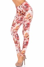 Creamy Soft Mocha Floral Extra Plus Size Leggings - 3X-5X - USA Fashion XPlus