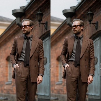 Brown Men's Suits Wide Peak Lapel Formal Business Party Prom Men Tuxedos Blazers