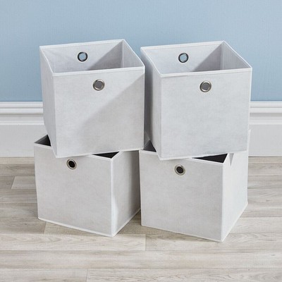 Faltbare Canvas Aufbewahrung Faltbox Stoff Würfel Stofftasche 4 Stück Set Cremeweiß