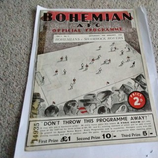 Bohemians v Shamrock Rovers Football Programme 14/1/1939.