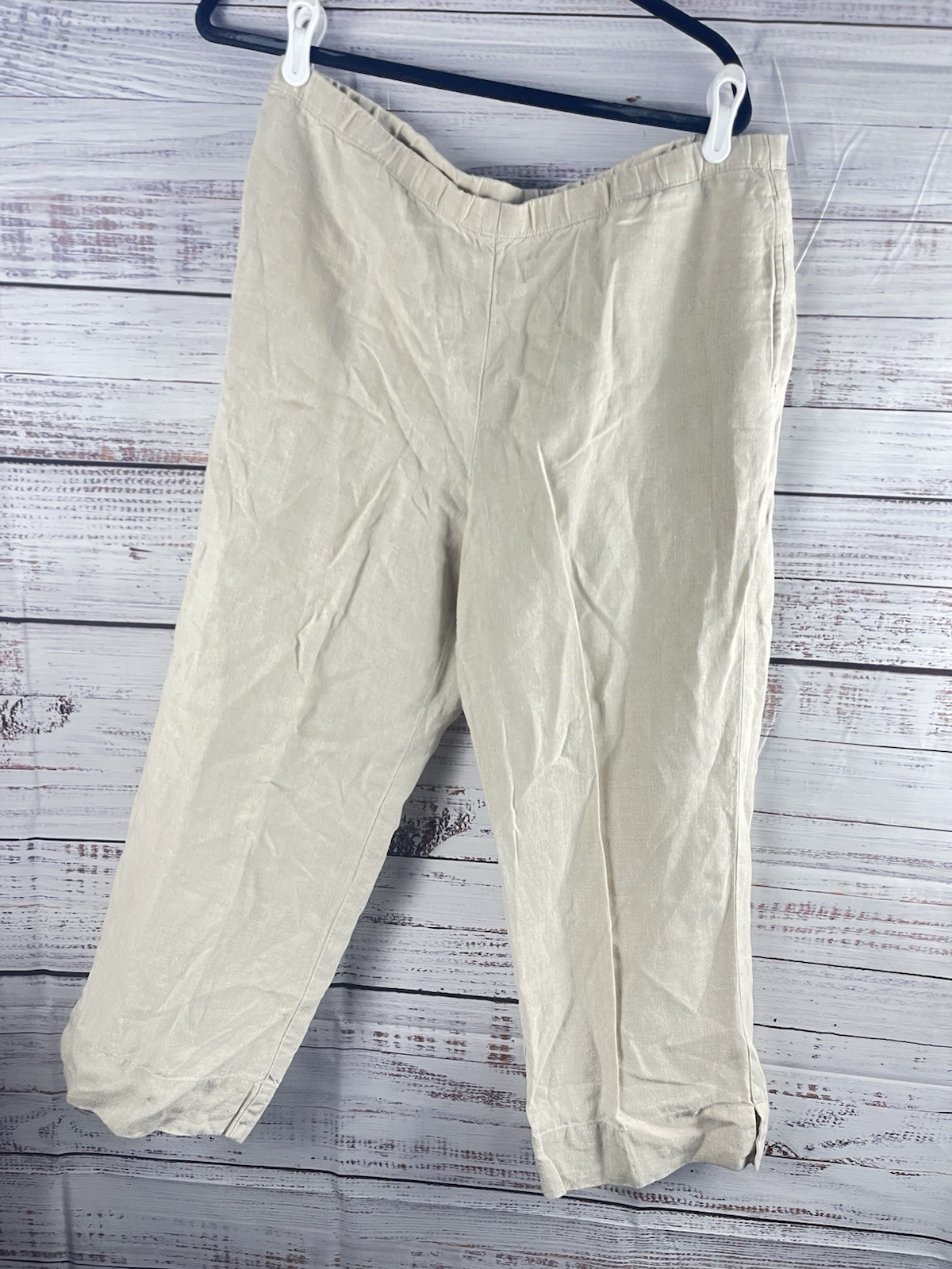 J.Jill Linen Wide Leg Pants Women’s M Pull On Elastic Waist Oatmeal Tan Coastal