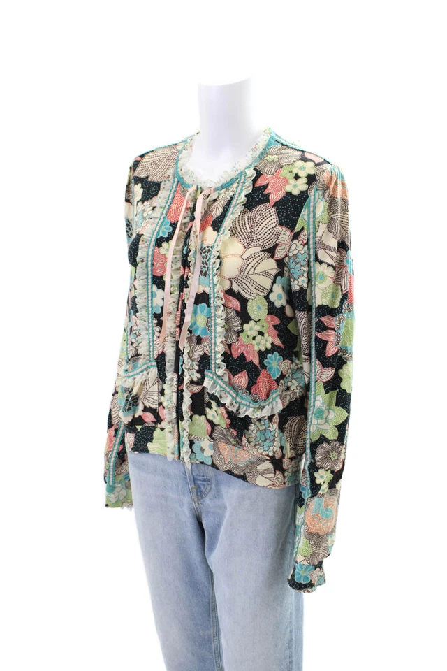 Blusa Anna Sui Mujer Estampado Floral Cremallera Completa Multicolor Talla Pequeña Foto 2 de 4