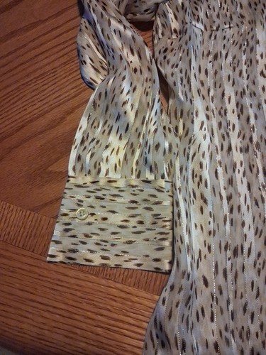 VTG Rare Escada 100% Silk Blouse Sheer Delicate Beige/Brown Metallic Stripe NWT - Picture 3 of 5