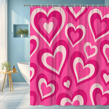 Cute Pink Heart Shower Curtain for Kids Bathroom Decor
