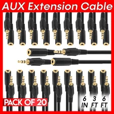 20 PCS 3.5mm Extension Cable Audio AUX Extender Cord TRS Stereo Headphone Cable