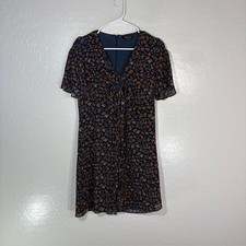 Madewell Dress Womens 6 Blue Floral Chiffon V Neck Shift Short Sleeve Lined