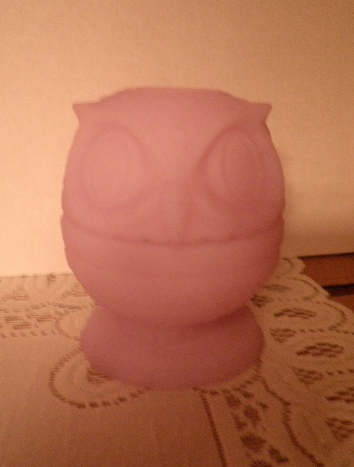 Vintage Fenton Lavender Satin Glass  Owl Fairy Lamp