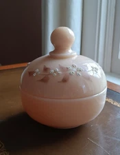 Vintage Westmoreland Almond Custard Milkglass Handpainted Trinket Dish Signed