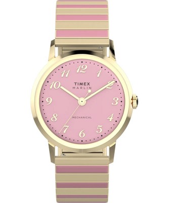 Neu Timex Marlin mechanische Damenuhr rosa & gold Expander Armband TW2W44500