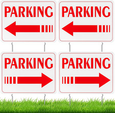 4 Pcs Event Parking Sign with Stake, with Directional Arrows 12 X 16 Inch Double