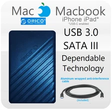 Mac Macbook Air/Pro/Mini 1TB or 500GB External Hard Drive iPhone iPad  OricoUSBC