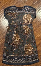 Peruvian Connection Pima Cotton Knit Dress Floral Short Sleeve Workwear Sz Lg