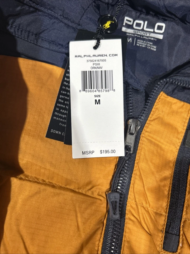 NUEVO CON ETIQUETAS POLO RALPH LAUREN CHAQUETA CON CAPUCHA CHALECO TALLA M Naranja y Azul Marino Foto 3 de 4