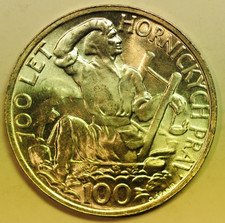 mw29922 Czechoslovakia  Silver 100 Korun 1949 Jihlava Mining Privileges KM#29 BU