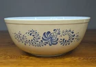 Vintage PYREX Homestead Nesting Mixing Bowl 4 Qt. #404 Blue Tan Retro Kitchen