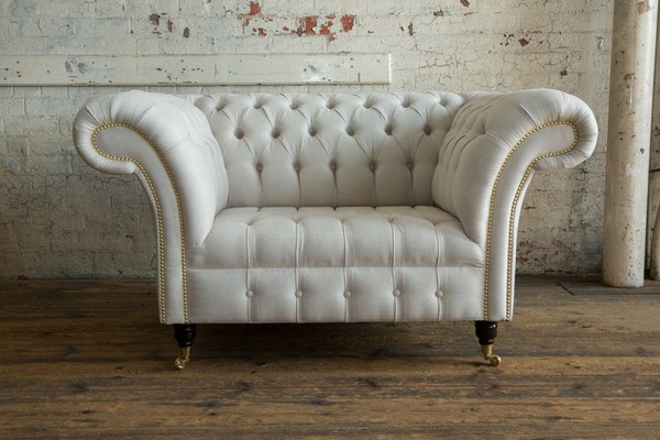 Sessel Couch Polster Sofa Textil Chesterfield Couchen 1,5 Sitzer Einsitzer Weiß-image