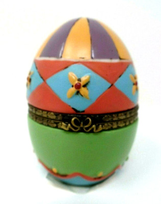 Painted Ceramic Easter Egg Trinket Jewelry Box 3.5'' Tall