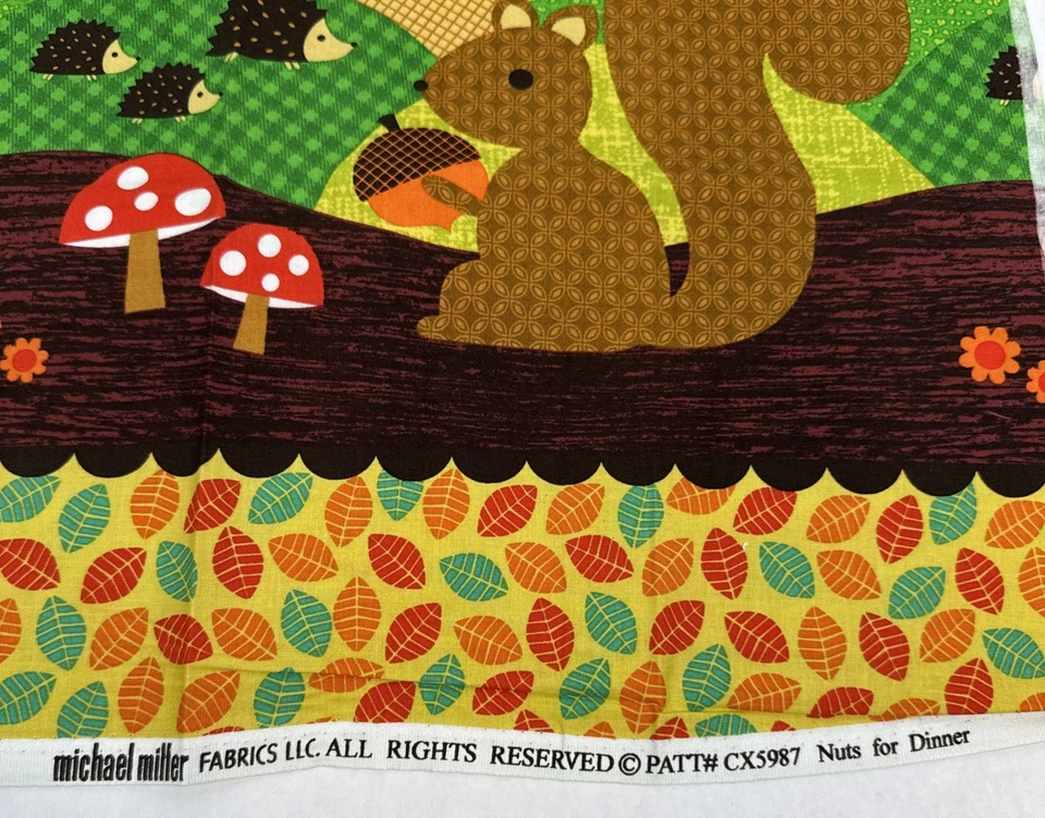 Michael Miller Forest Animals Fabric Nuts for Dinner Panel  19" x 44" Squirrel - Image 2 of 4
