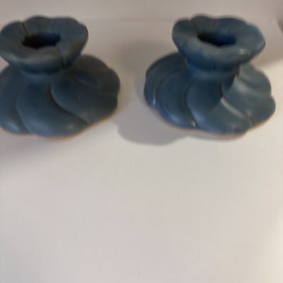 Vintage Weller Pottery Light Blue Candle Holders Set of 2