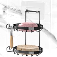 2 Tier Soap Dish Holder, Soap Bar Holder with Hooks, Shampoo Bar Caddy for Sh...