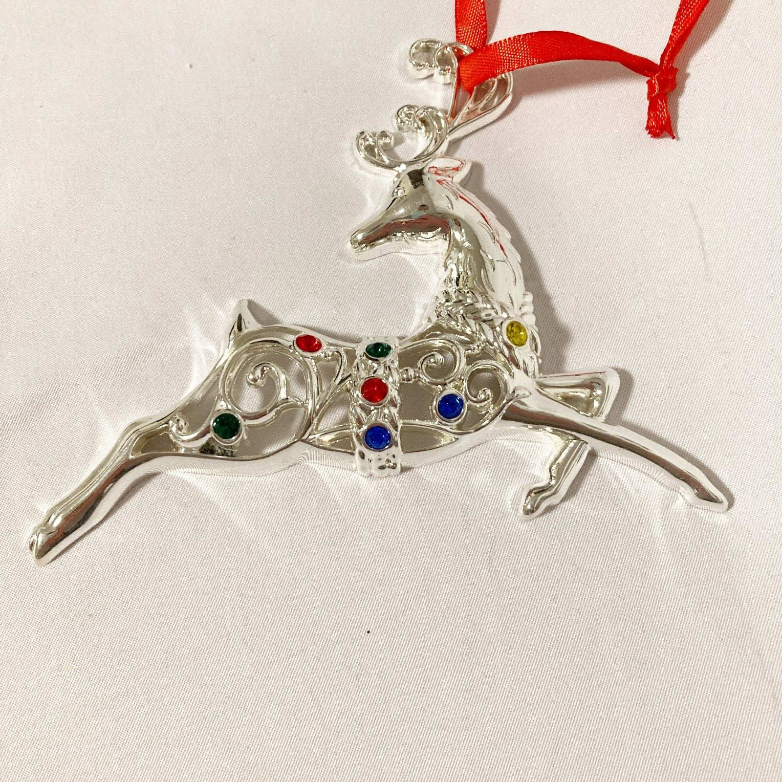 Lenox Sparkle & Scroll Reindeer Ornament wih Multi-Color Gems