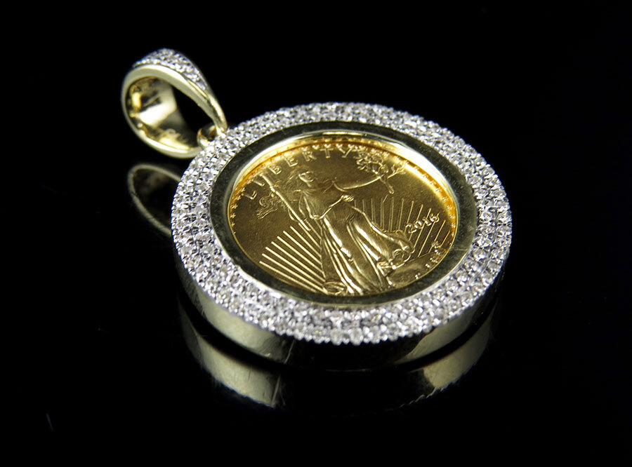 24K Solid Yellow Gold Coin Lady Liberty Genuine Diamond