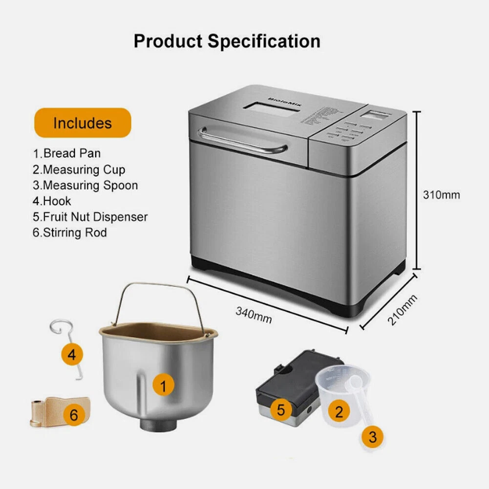 17-in-1 Automatic Bread Maker 2LB Stainless Steel Bread Machine 3 Loaf Size 650W
Opens in a new wind
