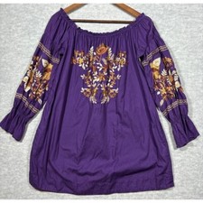 Free People Dress M Purple Embroidered Boho Fleur Du Jour Peasant Off Shoulder