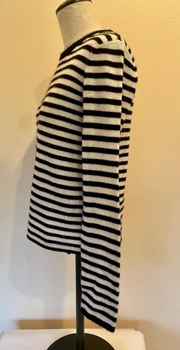 ATM 100% Cashmere Black & Ivory white Striped Round neck Sweater XS - Picture 2 of 6