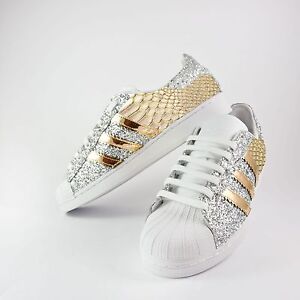 scarpe adidas superstar con glitter argento piu' specchiato oro e pitonato  oro | eBay