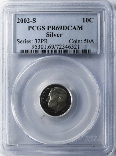 2002 S 10c Roosevelt Proof Dime Ten Cents PCGS PR69 DCAM Silver