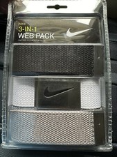 NIKE MEN'S WEB BELT 3 IN 1 PACK BLACK/GREY/WHITE CUT TO FITS SIZE UP TO 42 NEW
