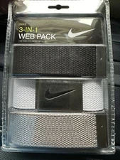 NIKE MEN'S WEB BELT 3 IN 1 PACK BLACK/GREY/WHITE CUT TO FITS SIZE UP TO 42 NEW