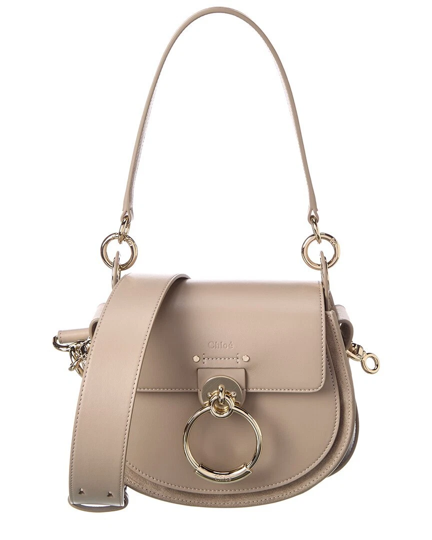 Chlo Tess Small Leather Suede Shoulder Bag Women s Grey Ns