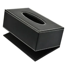 PU Leather Tissue Box Cover Case Holder for 3.1" Tall Tissue Boxes (Black)