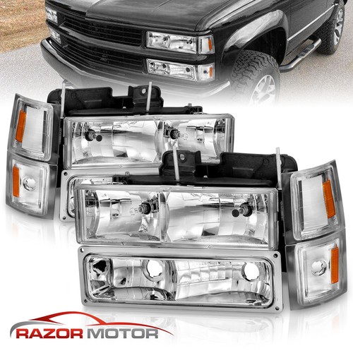 94 00 Chevy C K 1500 2500 3500 Chrome Housing Corner Signal Lamps Headlights Set Ebay
