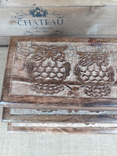 Rustic Style Decorative Hardwood Wise Owl Wooden Trinket Box - Picture 9 of 15