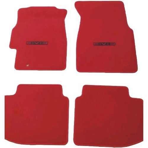 Fit Honda Civic 1996-2000 4Dr/2Dr Floor Mats Red W/Emblem R(Nylon) - 第 1/5 張圖片