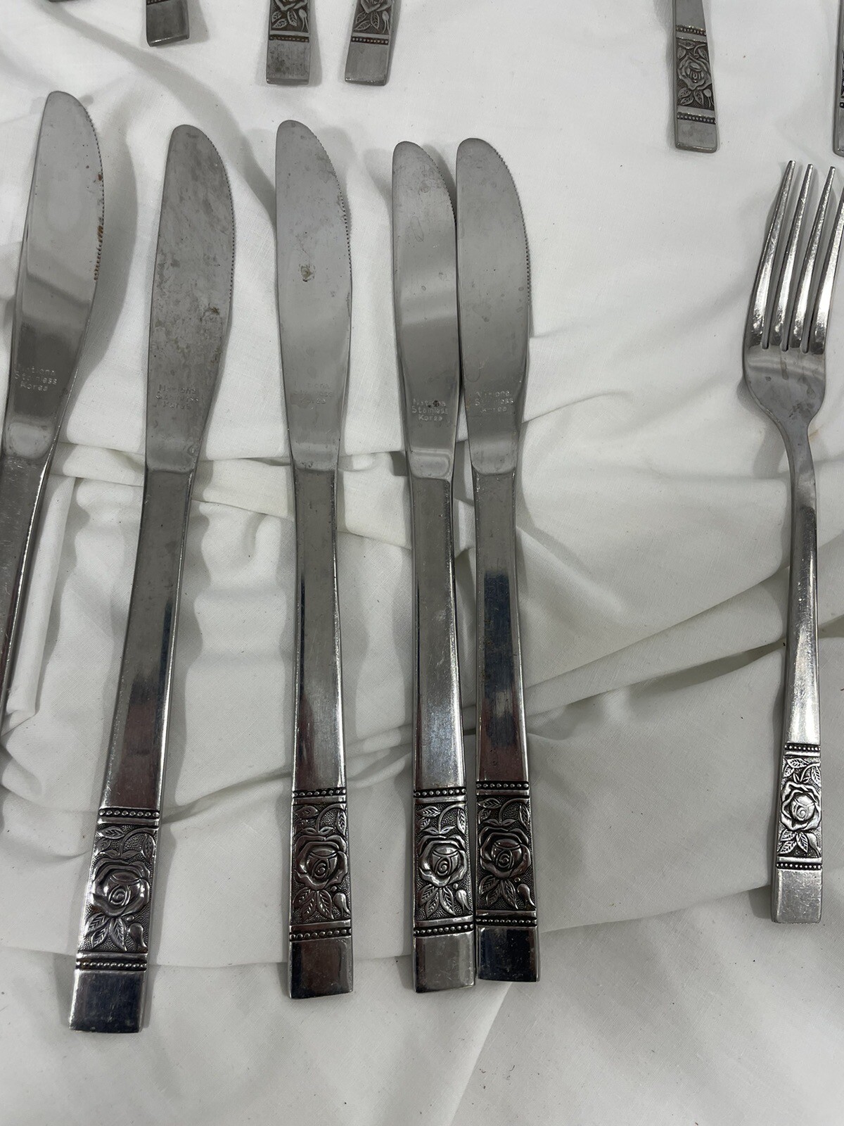 31 Pieces National Stainless Flatware Japan Discontinued Flower Rose