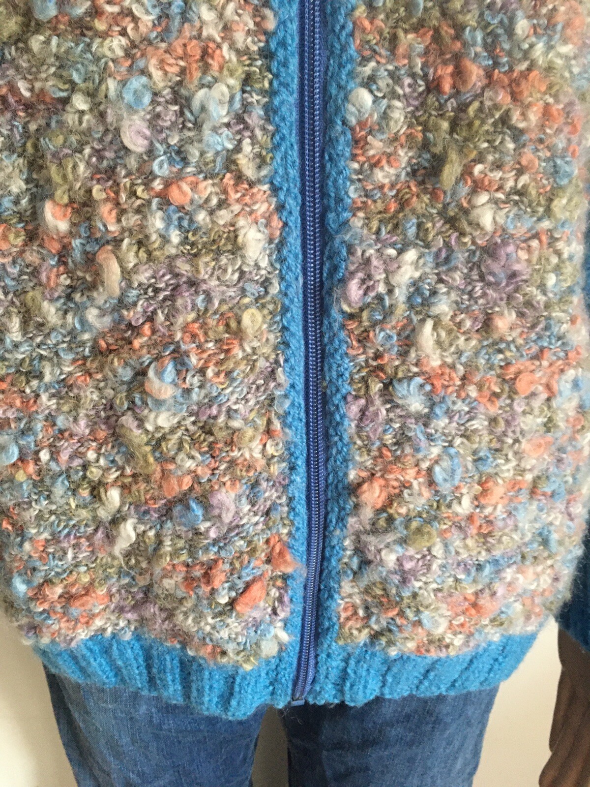 Ladies Hand Knitted Ladies Wool Cardigan zip up.  one of kind Rare image 2
