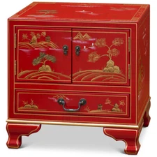 US Seller - Hand Painted Chinoiseries Scenery Motif Oriental Accent Cabinet