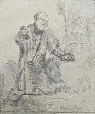 Rembrandt Van Rijn St Peter Saint Stone Gravure Circa 1850