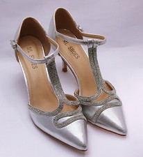 ABEND BRAUTSCHUHE MIT KLEINEM  ABSATZ PUMPS MIT GLITZER STEINCHEN  SILBER FA96