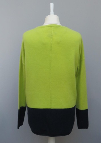 Tahari 100% Cashmere Navy Blue & Lime Oversized Relaxed Fit Jumper XS - Picture 5 of 9