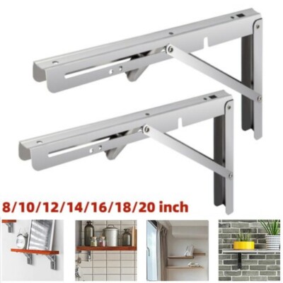 2/4PCS Folding Shelf Brackets Wall Mounted Heavy Duty Triangle Shelf 8-20 inch