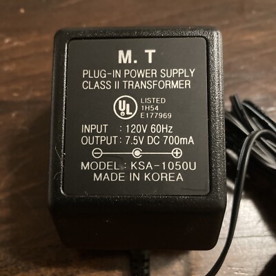 AC Adaptor Power Supply Class II Transformer 120v 60hz 7.5v DC 700mA KSA-1050U