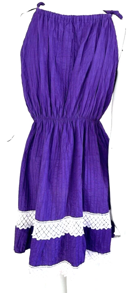Vestido Artesanal Años 70 Talla Pequeña Boho En Niveles Sin Mangas Boho Hippie Púrpura Foto 3 de 4
