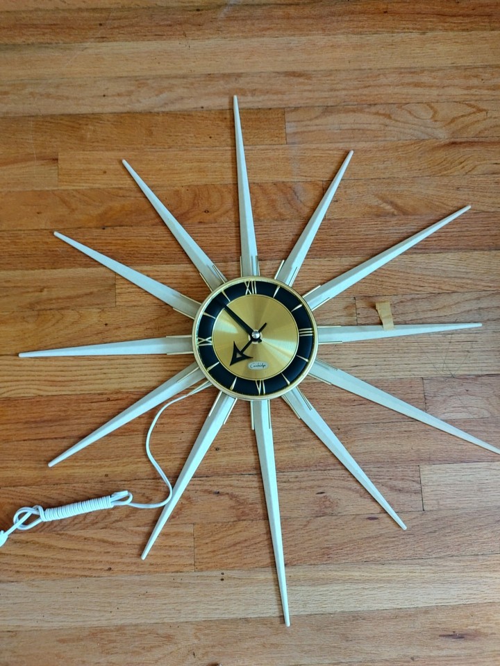 MCM Atomic Starburst Brass Wall Clock Cambridge By Sessions & Sons Tested NOS 