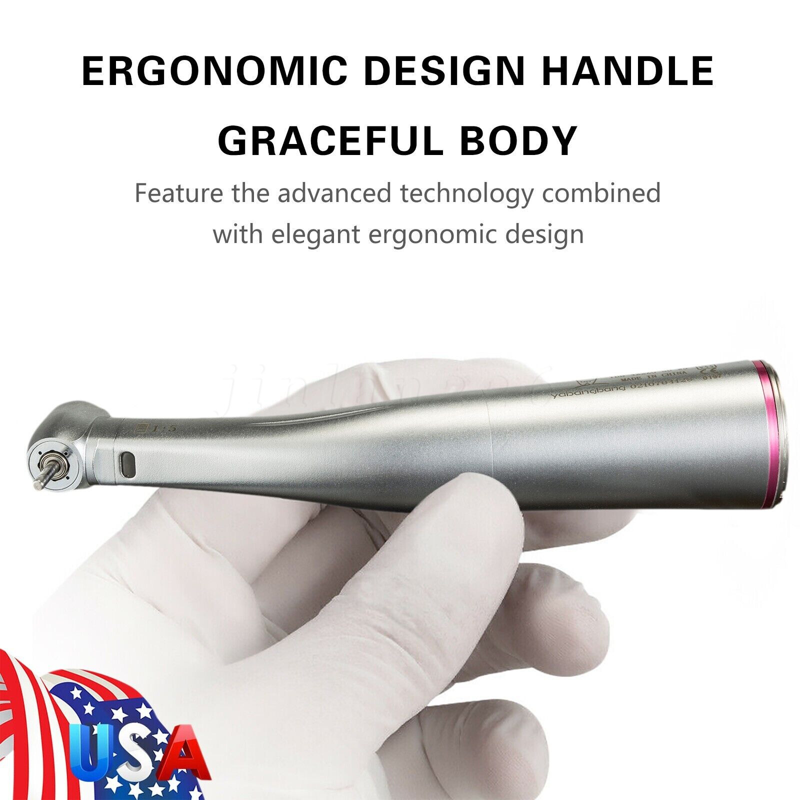 Contre-angle Dentaire électrique Fibre Optique 1:5 Avec LED (anneau Rouge) - Style NSK - 200 000 Tr/min - Pour Laboratoire Dentaire