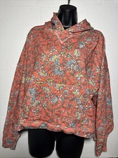 Hooey Oversized Allover Floral Print Red Hoodie Hi-Low Hem Long Sleeve Womens M